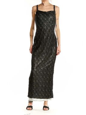 Vintage 90s Jessica McClintock Gunne Sax Black Floral Lace Maxi Dress